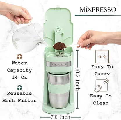 Mixpresso Single Serve & Single Cup Coffee Maker with 14oz Travel Mug Green