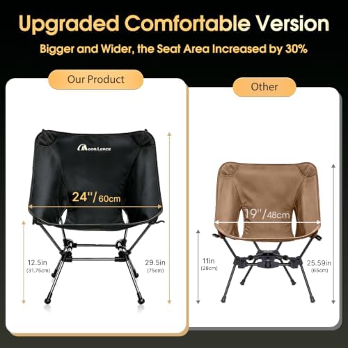 MOON LENCE Portable Camping Chair Plus, Larger & Roomier, Compact and Lightweight, Folding Chair for Backpacking Hiking Beach, Ultralight Camp Chair 330Lbs Capacity
