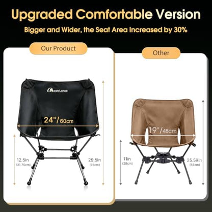 MOON LENCE Portable Camping Chair Plus, Larger & Roomier, Compact and Lightweight, Folding Chair for Backpacking Hiking Beach, Ultralight Camp Chair 330Lbs Capacity