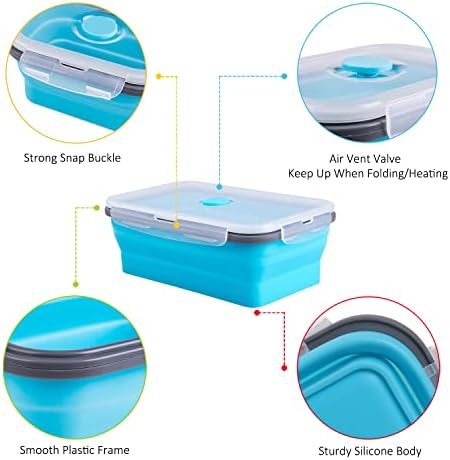 Collapsible Food Storage Containers with Airtight Lid, 40.5 oz, Large Kitchen Stacking Silicone Collapsible Meal Prep Container Set for Leftover, Microwave Freezer Dishwasher Safe, 4 Colors, Set of 4