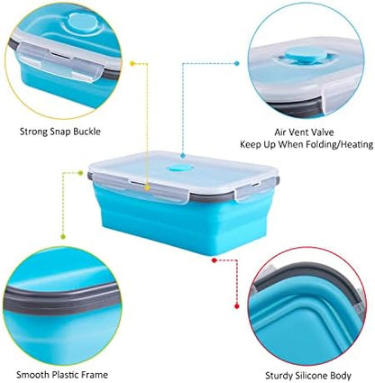 Collapsible Food Storage Containers with Airtight Lid, 40.5 oz, Large Kitchen Stacking Silicone Collapsible Meal Prep Container Set for Leftover, Microwave Freezer Dishwasher Safe, 4 Colors, Set of 4