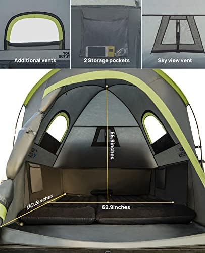 JOYTUTUS Pickup Truck Tent 2.0, Waterproof PU2000mm Double Layer for 2 Person, Portable Truck Bed Tent with Rainfly, 5.5'-5.8' Camping Preferred - Green