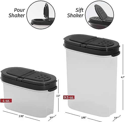 SIGNORA WARE Plastic Spice Containers – Spice Jar Set 8 Pack, 4 Mini, 4 Large – Spice Jars to Store Spices, Herbs, Marinade, Sugar, Salt, Pepper – Refillable Airtight Small Spice Jars with 2 Way Lids