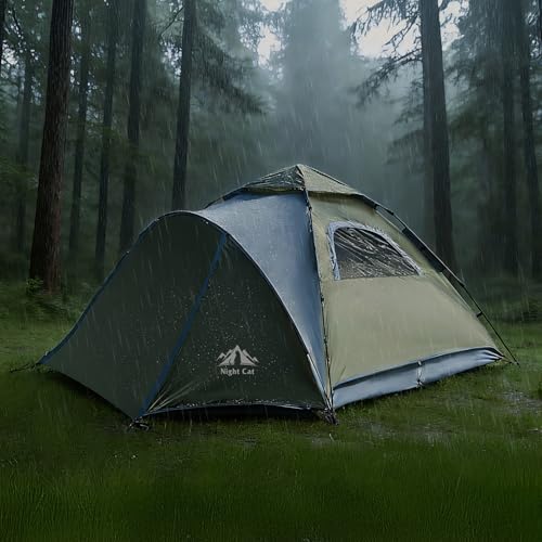 Night Cat Pop Up Tent 2-3 Persons Instant Set Up Tent with Footprint Tarp & Porch, Automatic Double Layer Waterproof Camping Tent with Rainfly