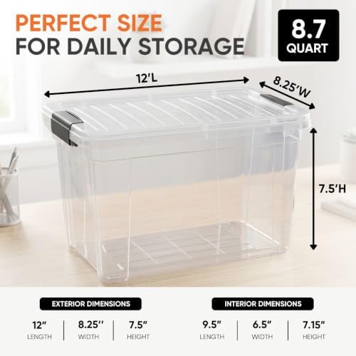Superio 8.7 Quart Clear Plastic Storage Boxes with Lids, Stackable Organizer Containers, BPA-Free Storage Bins for Home, Office, School & Dorm, 2 Pack