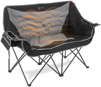 ARROWHEAD OUTDOOR Wide Duo Foldable Heated Camping Loveseat Chair, Black