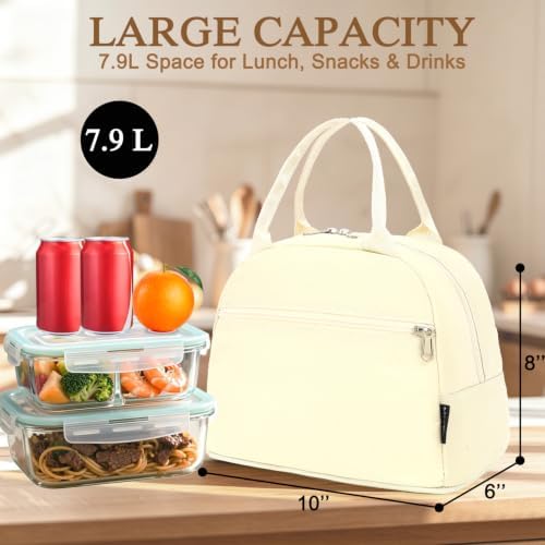 FlowFly Insulated Lunch Cooler Bag - Tote Bag Organizer for Women/Men, Beige