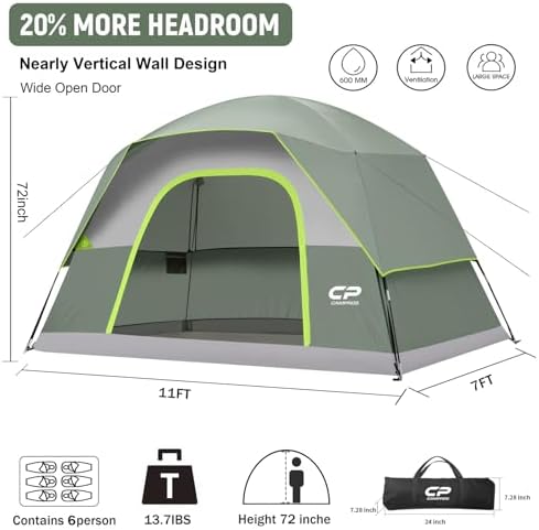 CAMPROS CP Tents for Camping 2/4/6 Person, Waterproof Windproof Dome Tent