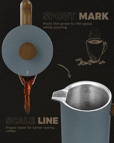 POLIVIAR French Press Coffee Maker, 34 oz