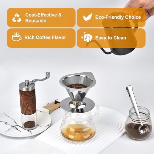 NKOVE Pour Over Coffee Dripper Stainless Steel Reusable Filter Coffee Maker