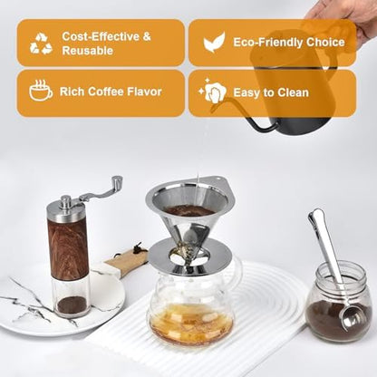 NKOVE Pour Over Coffee Dripper Stainless Steel Reusable Filter Coffee Maker (Pack of 2)