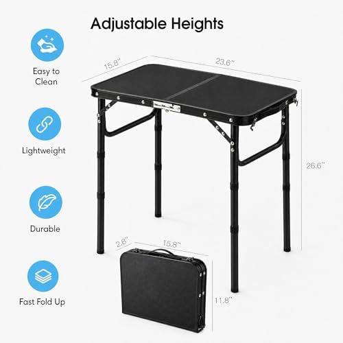 Folding Table Small, 24"Lx 16"W Aluminum Camp Table with Adjustable Height