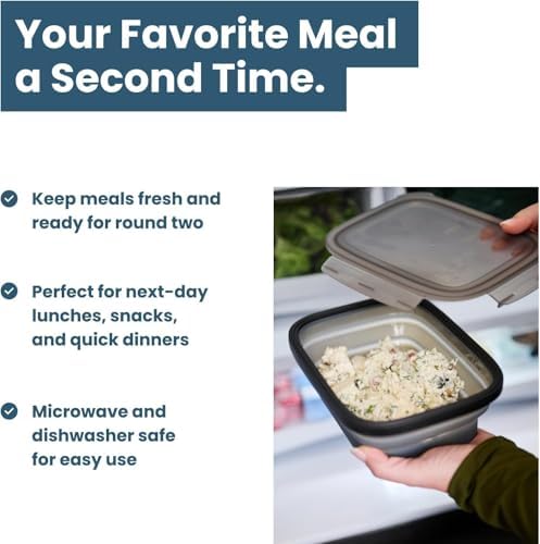 Drip EZ Secondz Collapsible Food Storage Containers – Set of 4, Space-Saving Airtight Meal Prep & Leftover Containers – Microwave, Freezer & Dishwasher Safe, BPA-Free, Locking Lids – Ice Blue