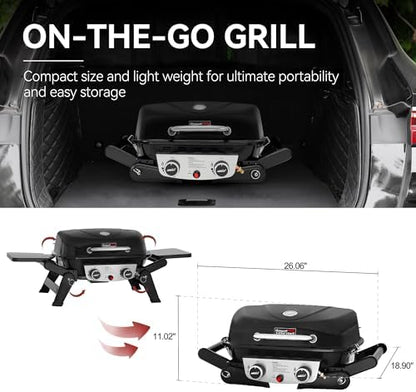 GT2005 2-Burner Portable Propane Gas Grill Black