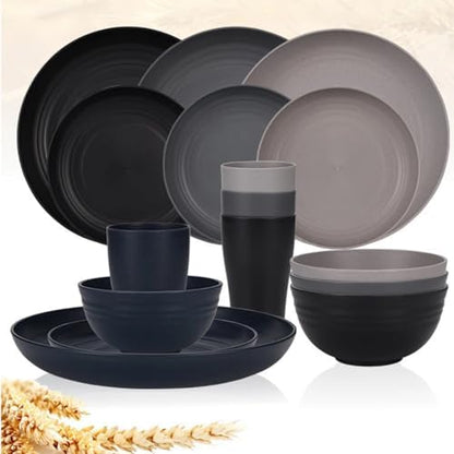 Wheat Straw Tableware Set, 16 Pieces (for 4 People)