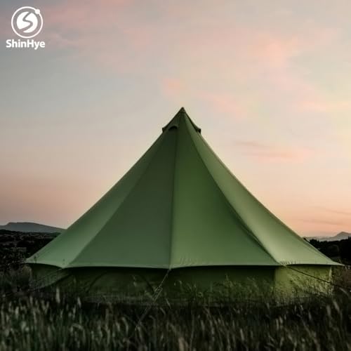 Canvas Bell Yurt Tent with Stove Jack, Waterproof Luxury 4 Season Tents for Family Outdoor Camping 100% Cotton Green Glamping Tents for Hunting, Partie, All Year Living