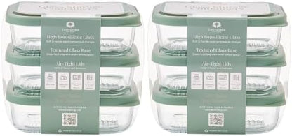 DURA LIVING Glass Food Storage Containers with Lids — 12 Piece — 17.6 oz Glass with BPA-Free Leak Resistant Stackable Lids — Microwave, Oven & Dishwasher Safe — Ideal for Meal Prep & More - Soft Sage