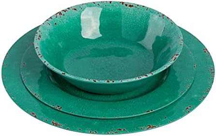 Gibson Home Mauna Melamine Dinnerware Set, Service for 4 (12pcs), Green