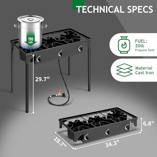 Outvita 3 Burner Propane Gas Stove for Outdoor Cooking, 225,000 BTU