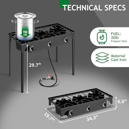 Outvita 3 Burner Propane Gas Stove for Outdoor Cooking, 225,000 BTU