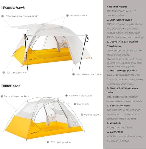 Wander Hawk 1-2 Person Backpacking Tent, Lightweight 1 Person / 2 Person Tent for Bikepacking Backpacking Camping & Hiking