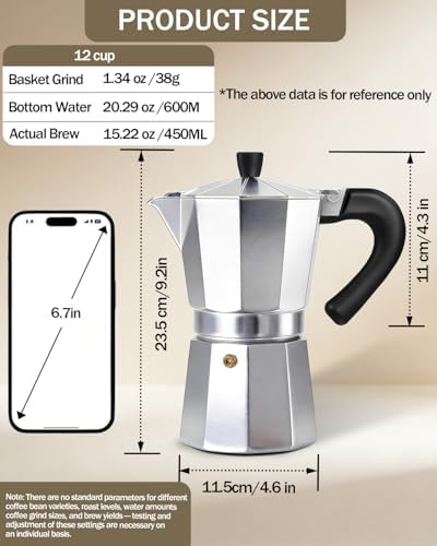 Coffee Maker Stovetop Espresso Maker 12 Cup Aluminum Moka Pot Percolator 20oz 600ml Easy Brewing for Electric Ceramic Stoves Home Camping Italian Cuban Café Classic Silver