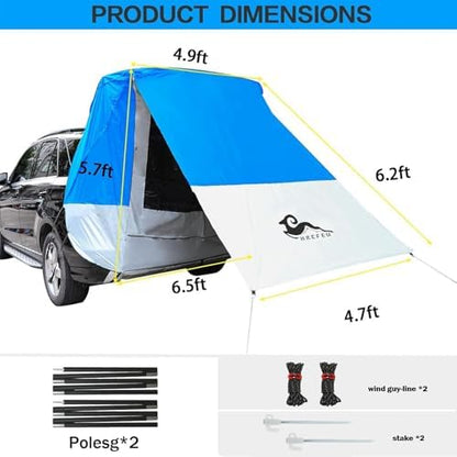 SUV Tailgate Tent with Awning, 2-Person Hatchback Tent for Camping