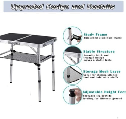 YihuiKo Folding Camping Table with Storage Net, Lightweight Portable Table