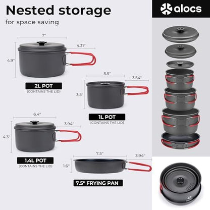 ALOCS Camping Cookware Set Camping Gear Compact Camping Pots and Pans Set