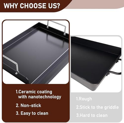 Pre-seasoned Cast Iron Griddle for Gas Grill, Nanoceramic Nonstick Flat Top Griddle Insert for Outdoor Gas Grill, 17" x 13" Flat Top Plate for Weber, Nexgrill, Charbroil Grills, Plancha Para Cocinar
