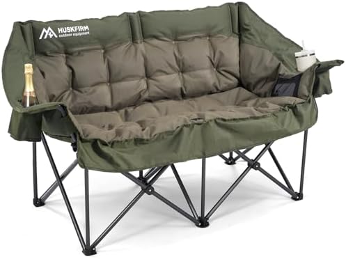 Huskfirm Padded Double Camping Chair, Heavy Duty 2 Person Camp Chair, Green