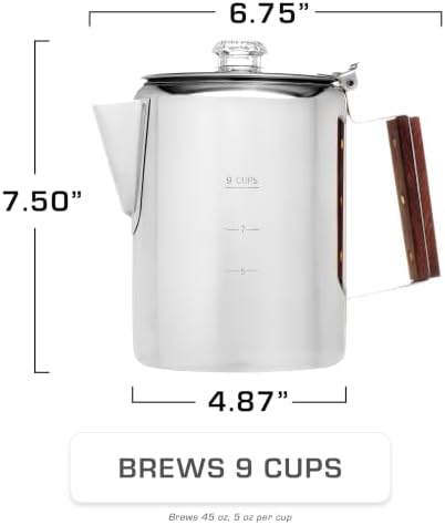 COLETTI Bozeman Super Bundle — Percolator Coffee Pot, Camping Coffee Pot, 2x Glass Globes, 100-Pack of Natural Filters — Camping's Best Percolator – Pure Stainless Steel [9 Cup Bundle]