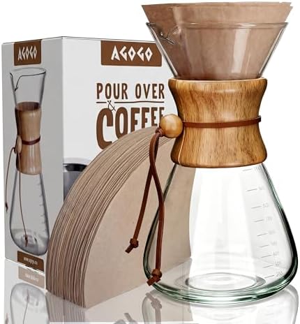 AGOGO Pour Over Coffee Maker Set,34oz Slim Style, 50 Paper Filters