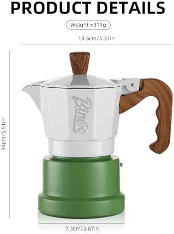 Bincoo Espresso Maker Stovetop,Camping Moka Pot 2 Cup/120ML,Stove Top Espresso Italian Coffee Maker,Easy to Use (White-green)