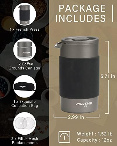 POLIVIAR French Press Coffee Maker, 12 oz
