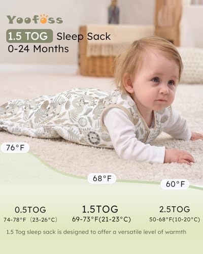Yoofoss Baby Sleep Sack 6-12 Month 1.5TOG 100% Organic Cotton 2-Way Zipper
