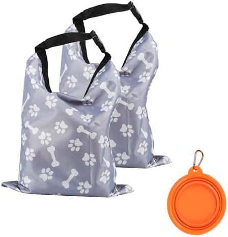 2Packs Dog Travel Bag,10 lb Dog Food Storage Container, Airtight Pet Travel Accessories, Large Capacity Dogs Food Carrier for Camping,with 1Packs Collapsible Dogs Travel Bowls,Perfect for Camping Trip