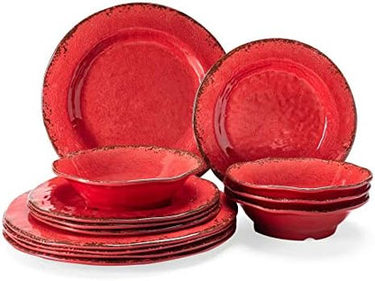 LEHAHA Melamine Dinnerware Sets for 4, 12Pcs Farmhouse Plates and bowls Set