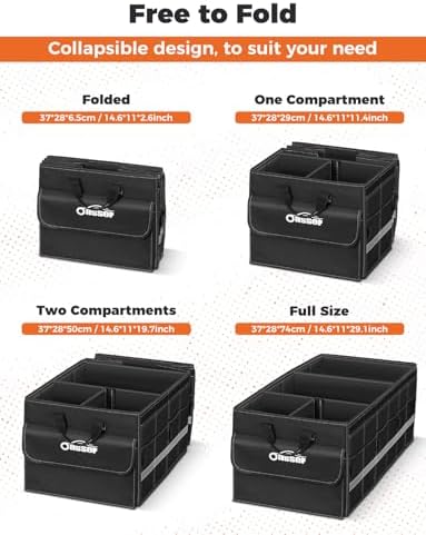 Oasser Car Trunk Organizer with Foldable Soft Lid 75L 4 Compartments Black