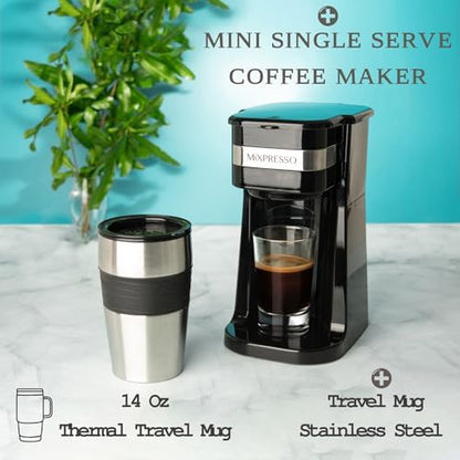 Mixpresso Single Serve & Single Cup Coffee Maker with 14oz Travel Mug Black