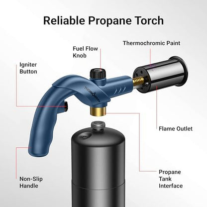 ThermoMaven Propane Torch Gun, Adjustable Cooking Torch Lighter, Blue