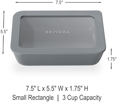 Glass Food Storage Container with Lid, 3-Cup Small Rectangle | Microwave-Safe Airtight Lid, Oven-Safe Ceramic-Coated Glass | Zero Plastic, No PFAS/PFOA/BPA, Reusable [Smoke]