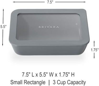 Glass Food Storage Container with Lid, 3-Cup Small Rectangle | Microwave-Safe Airtight Lid, Oven-Safe Ceramic-Coated Glass | Zero Plastic, No PFAS/PFOA/BPA, Reusable [Smoke]