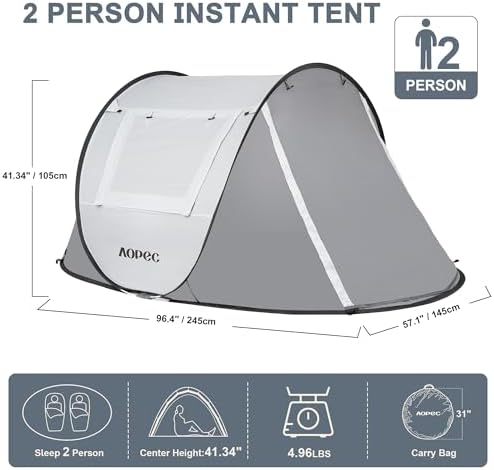 Pop Up Camping Tent, 2/4/6 Person Instant Tent Waterproof PU4500mm, Spacious Ventilated Camping Tent with Front Porch, Quick Setup Lightweight Portable for Outdoor Camping Hiking Beach