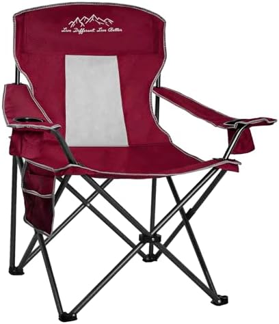 Camping Chairs Outdoor Portable Folding Chair with Mesh Back, Crimson