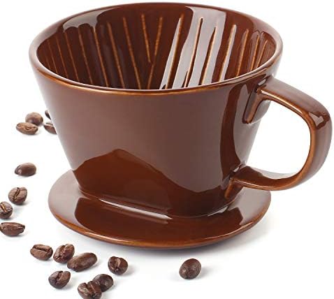 DOWAN Pour Over Coffee Dripper, Non Electric Pour Over Coffee Maker, Porcelain Slow Brewing Accessories for Home, Cafe, Restaurants, Easy Manual Brew Maker, Brown