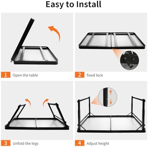 Folding Camping Table, Black Aluminum Frame,3-Position Adjustable Height,Lightweight Carry Handle, Portable for Travel, Camping Outdoor Use, 4FT x 2FT(Large), Black