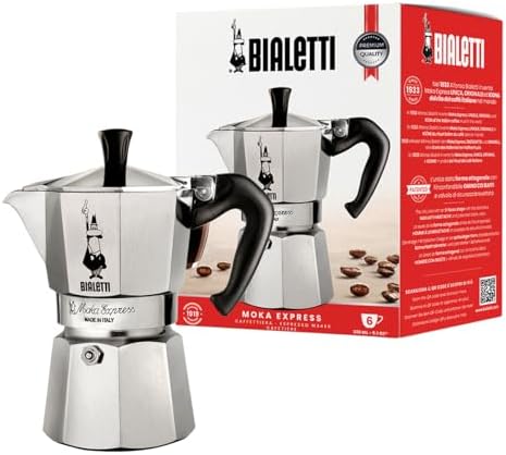 Bialetti Moka Express Iconic Italian Stovetop Espresso Maker (Natural Silver, 6 Cups)