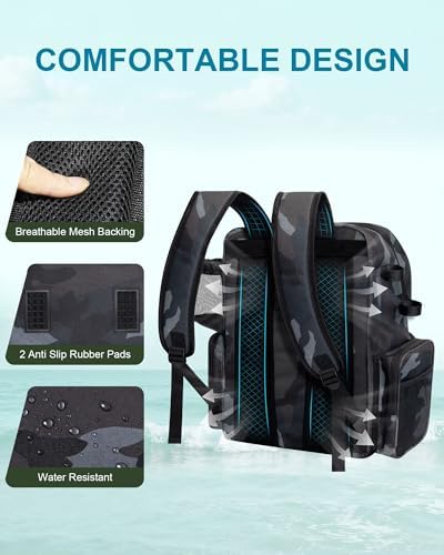 HXLGMD Fishing Backpack with Rod Holders,43L Large Water Resistant Tackle Bag Storage Gear and Equipment with Cooler for Men Fishing, Camping, Hiking, Khaki