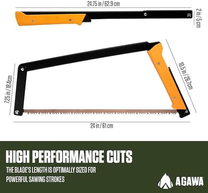 AGAWA - BOREAL24-24 Inch Folding Saw with All-Purpose Saw Blade - Camping Gear For Hiking, Fishing, Hunting, Bushcraft & Survival Kit (Black Frame/Yellow Handle)